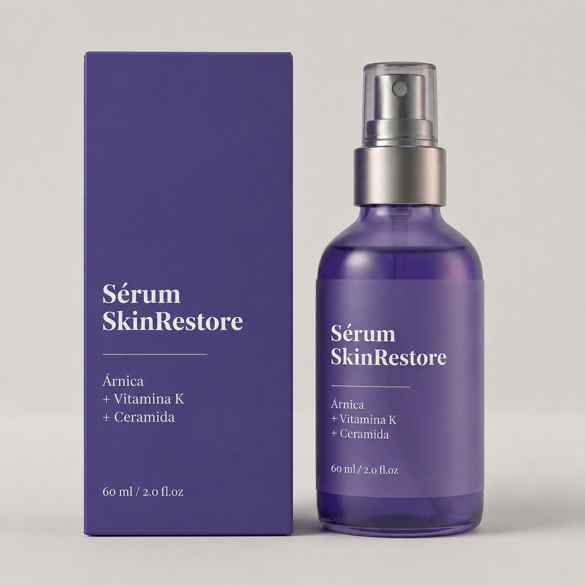 Estuche y frasco del sérum SkinRestore de Veluna