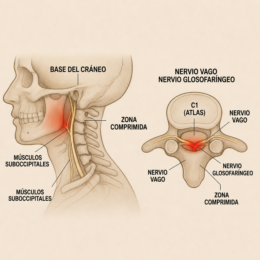 Diagrama de las primeras vértebras cervicales (atlas y axis)